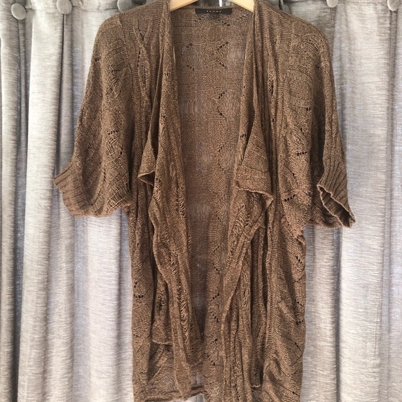 Fever Crochet Open Front Brown Cardigan - Picture 5 of 9